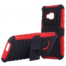 HTC One M9 - Silicone Hybrid Dual Layer Armor Defender Phone Protective Kickstand Cover Case - Red